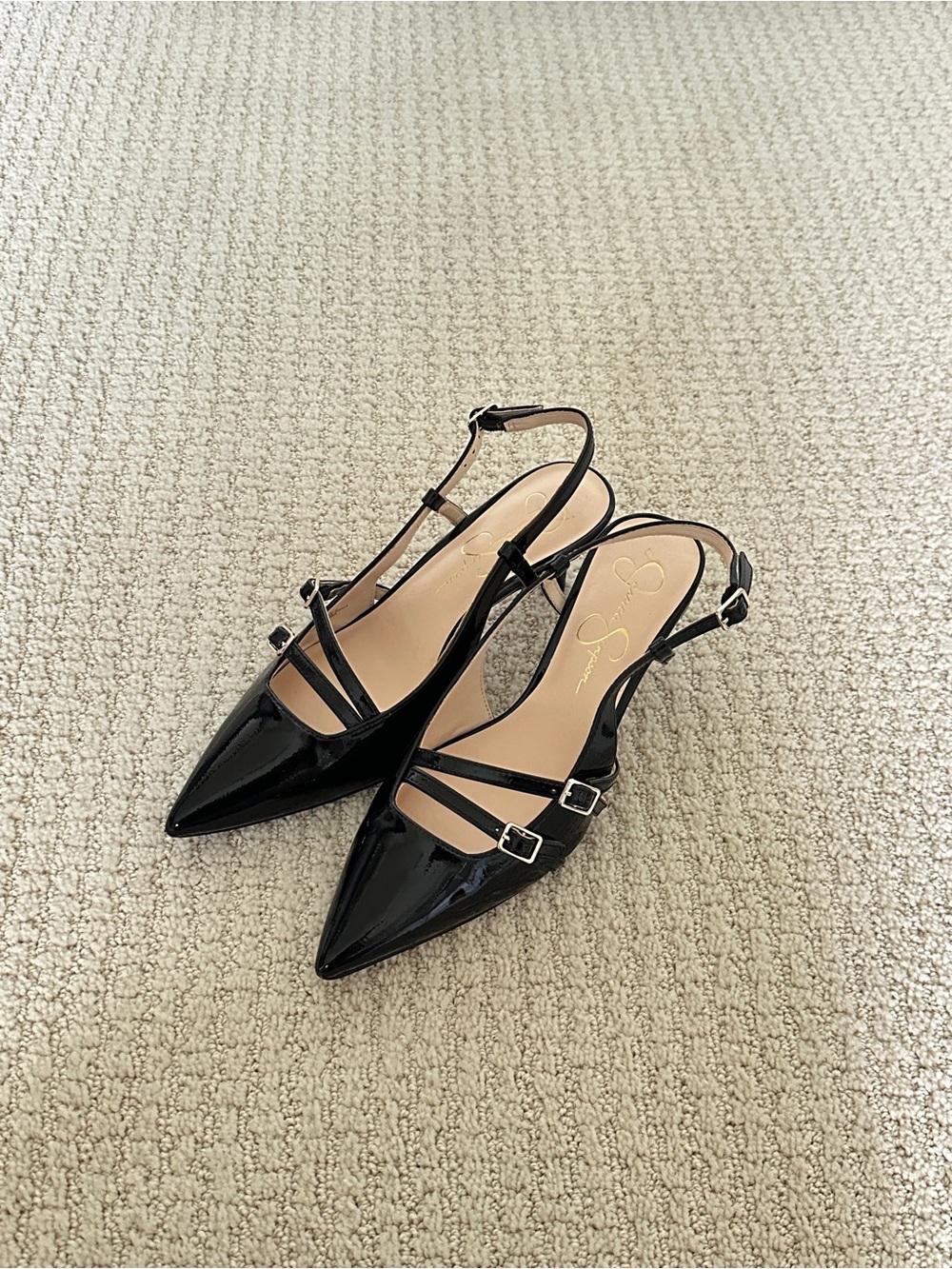 Jessica Simpson Black Patent Pointed-Toe Slingback kitten Heels